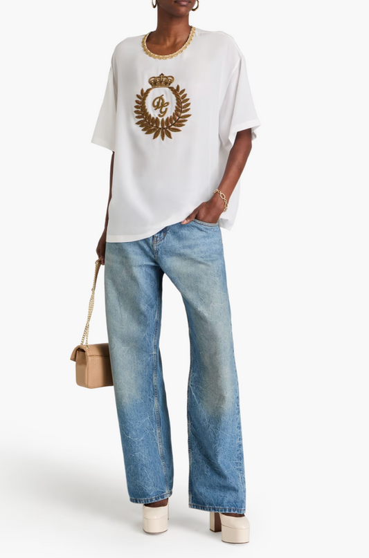 DOLCE&GABBANA Top en crêpe de Chine de soie brodé métallisé