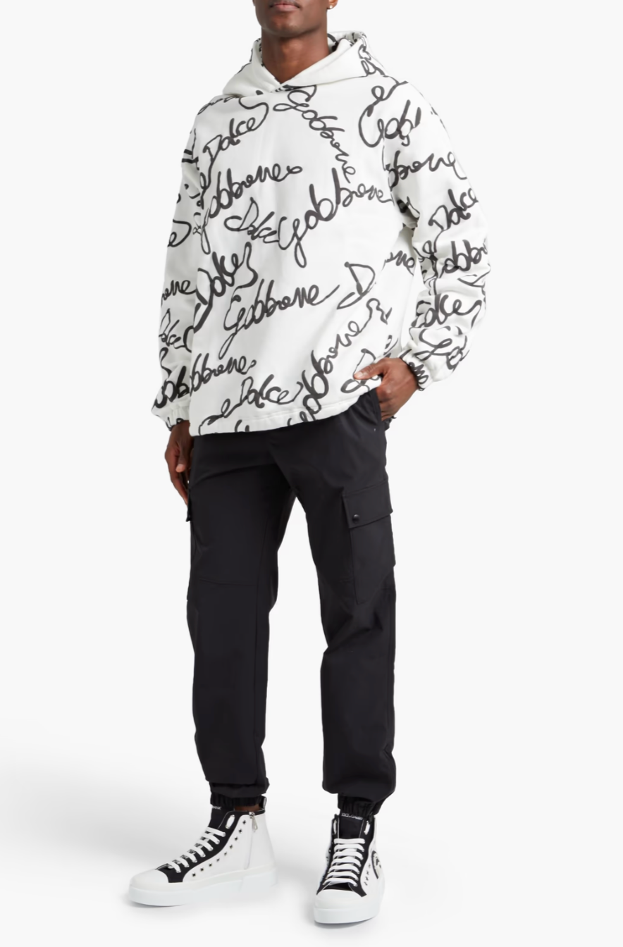 DOLCE&GABBANA Sweat à capuche en molleton de coton mélangé à imprimé logo