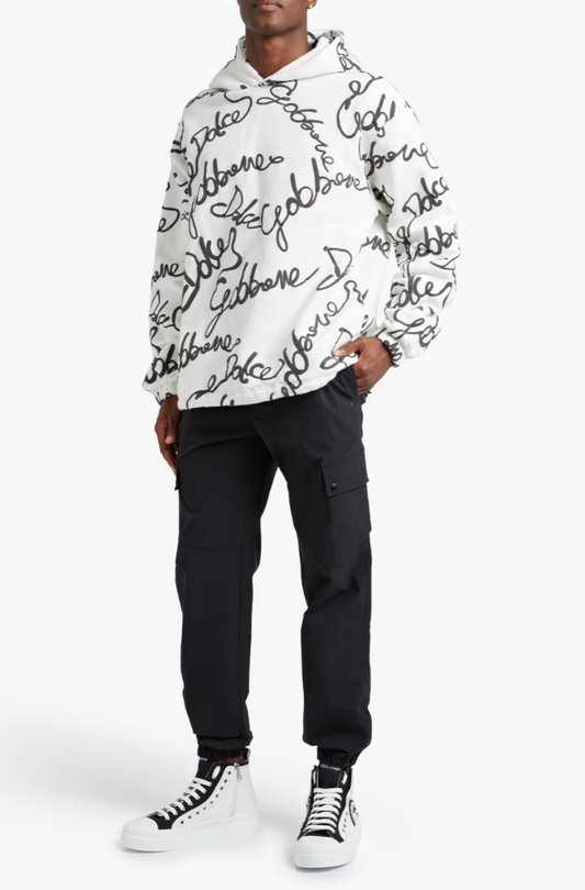 DOLCE&GABBANA Sweat à capuche en molleton de coton mélangé à imprimé logo