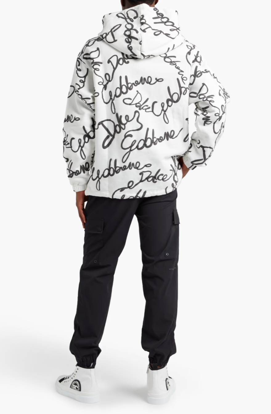 DOLCE&GABBANA Sweat à capuche en molleton de coton mélangé à imprimé logo